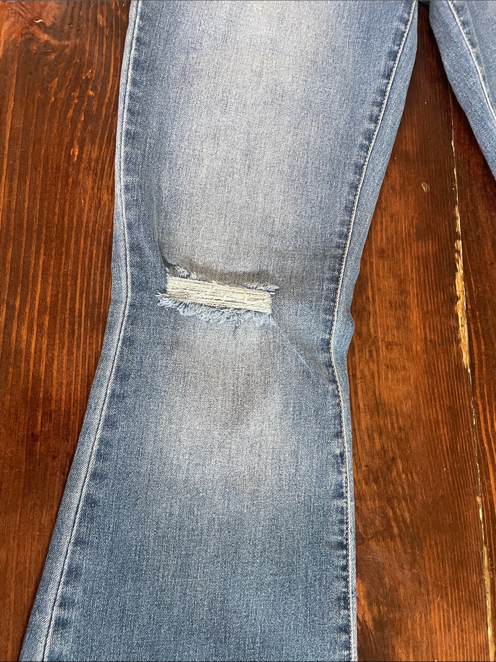 YMI Light Blue High-Rise Flare Jeans with Frayed Hem - Picture 5 of 12